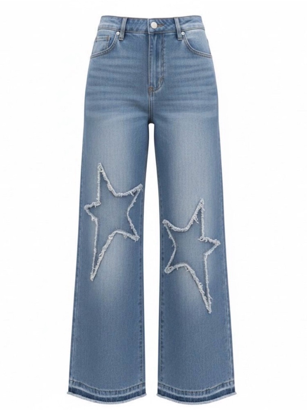 SHEIN Light Blue Wide-Leg Jeans with Star Appliqués